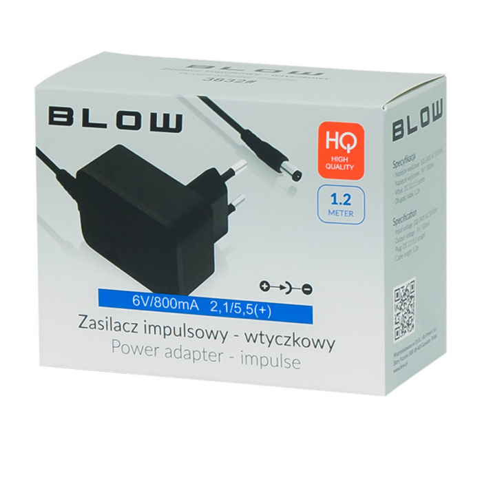 Alimentator de 6V-0.8A, 5W, cu mufa jack 2.1x5.5mm la 90 grade, Blow 10281, cablu de 1.2m, negru [7]