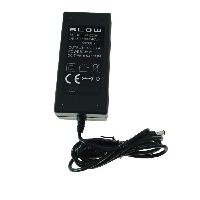 Alimentator de 9V-4A, 36W, cu mufa jack 2.1x5.5mm, cabluri alimentare de 1.1m si 0.9m, Blow 11940, negru [3]