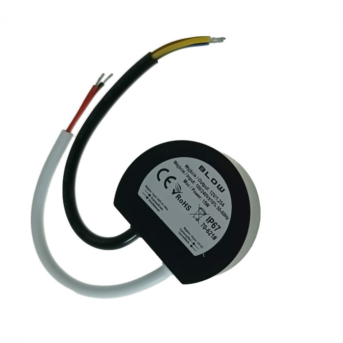 Alimentator plat pentru LED-uri, 220V la 12V-1.25A, 15W, Blow, IP67, negru [2]