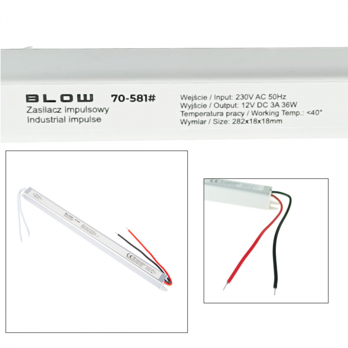 Alimentator slim LED-uri, 220V la 12V-3A, 36W, Blow, gri [4]