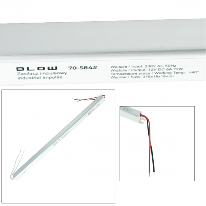 Alimentator slim LED-uri, 220V la 12V-6A, 72W, Blow 12104, carcasa aluminiu, gri [4]