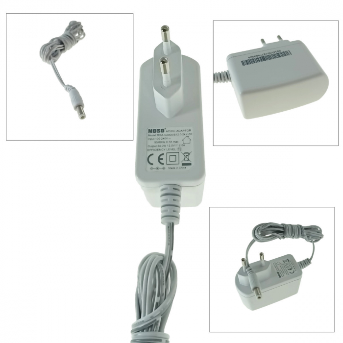 Alimentator stabilizat de 12V, 2000mA, MOSO MSA-C2000, cablu de 150 cm si mufa tip Barrel, alb [4]