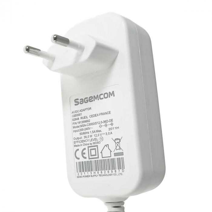 Alimentator stabilizat de 12V, 3000mA, Sagemcom MSA-C3000, cablu de 200cm si mufa tip Barrel, alb [4]
