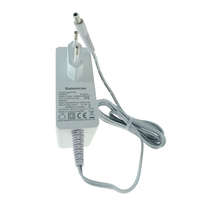 Alimentator stabilizat de 12V, 3000mA, Sagemcom MSG-V3000, cablu de 180 cm si mufa tip Barrel, alb [3]