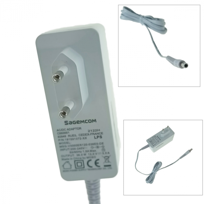 Alimentator stabilizat de 12V, 3000mA, Sagemcom MSG-V3000, cablu de 180 cm si mufa tip Barrel, alb [5]