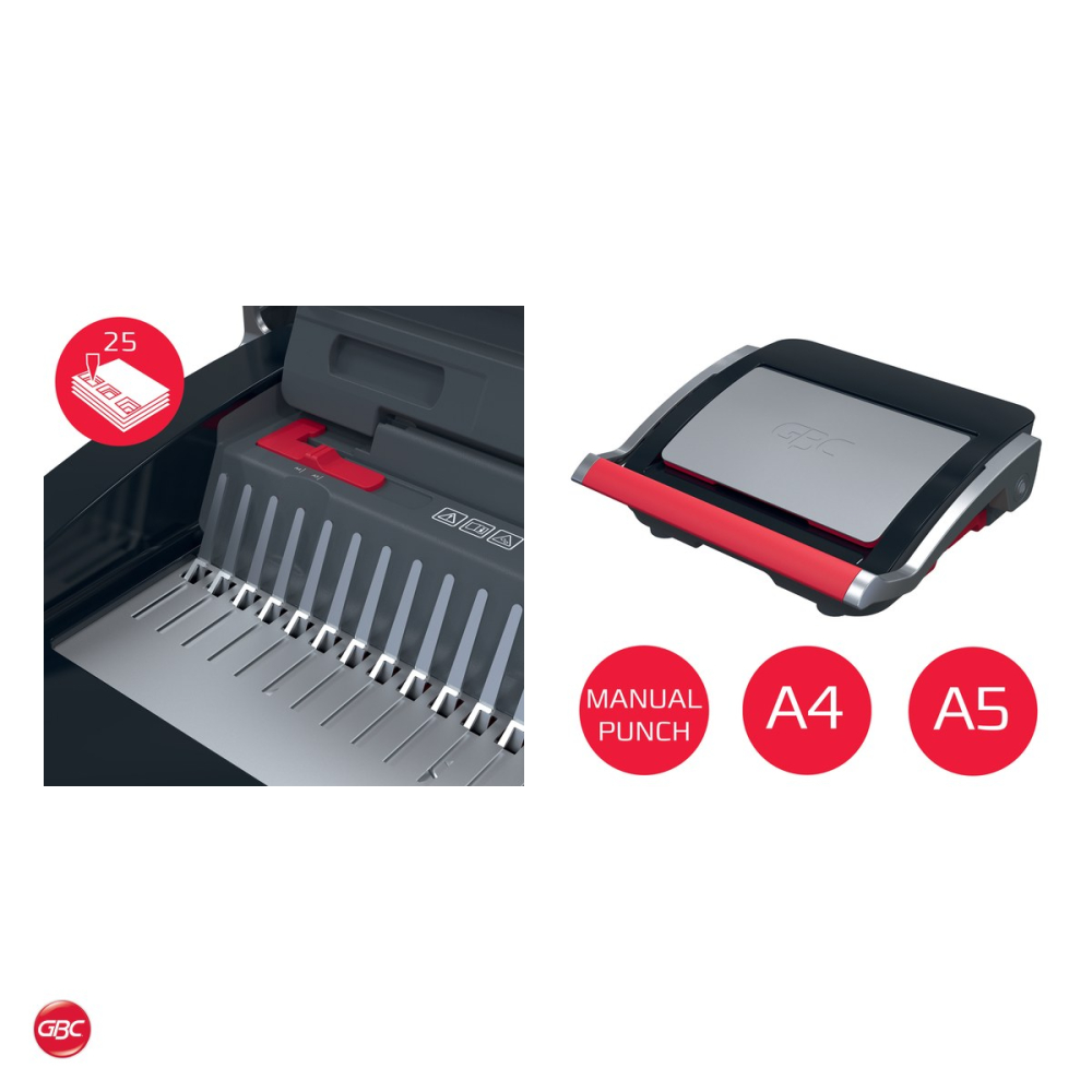 Aparat de indosariat manual GBC CombBind CB25 cu inele de plastic, leaga 390 coli, perforeaza 25 coli, maner dublu, format A4 si A5 [5]