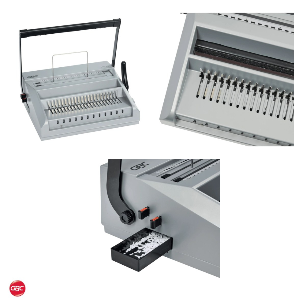 Aparat de indosariat manual GBC MultiBind MB20 cu inele de plastic sau spira metalica, leaga 270 coli, perforeaza 20 coli, carcasa din plastic [4]