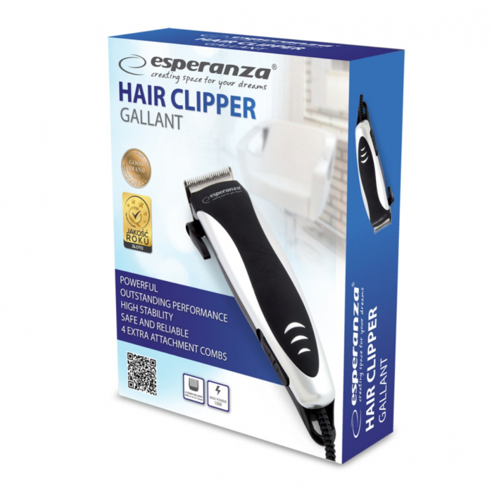 Aparat de tuns parul si barba, Esperanza Gallant, precizie de la 1.2 la 12 mm, 10W, 4 accesorii, negru argintiu [3]