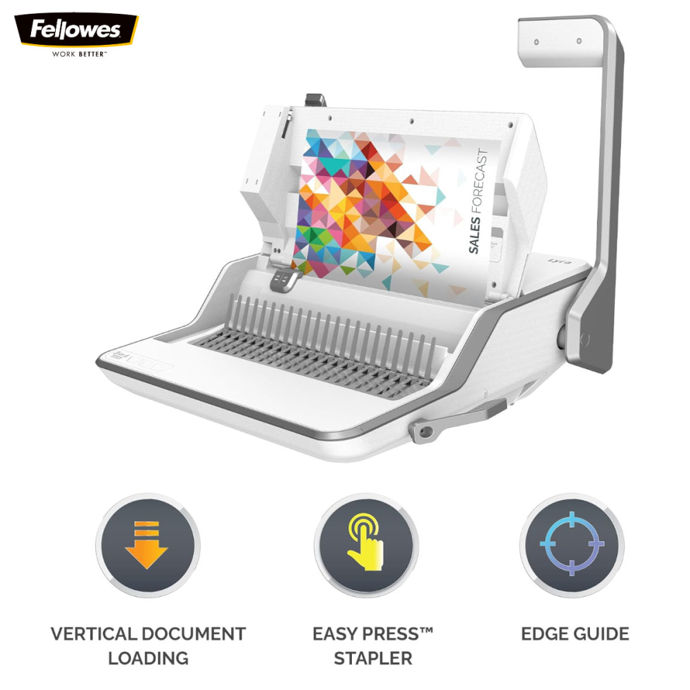 Aparat indosariat 3 in 1, Fellowes Lyra, cu inele din plastic, diametru maxim spirala 38 mm, capacitate indosariere 300 foi, perforare 20 coli, pentru birou si acasa [4]