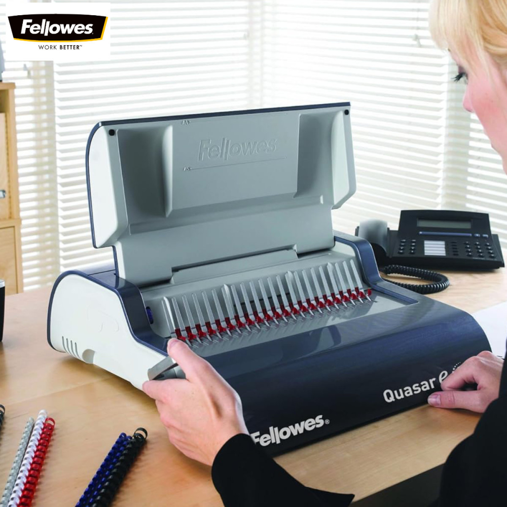 Aparat indosariat electric, Fellowes Quasar-E 500, cu inele din plastic, diametru maxim spirala 50 mm, capacitate indosariere 500 foi, perforare 25 coli, pentru birou profesional si arhivare intensiva [2]