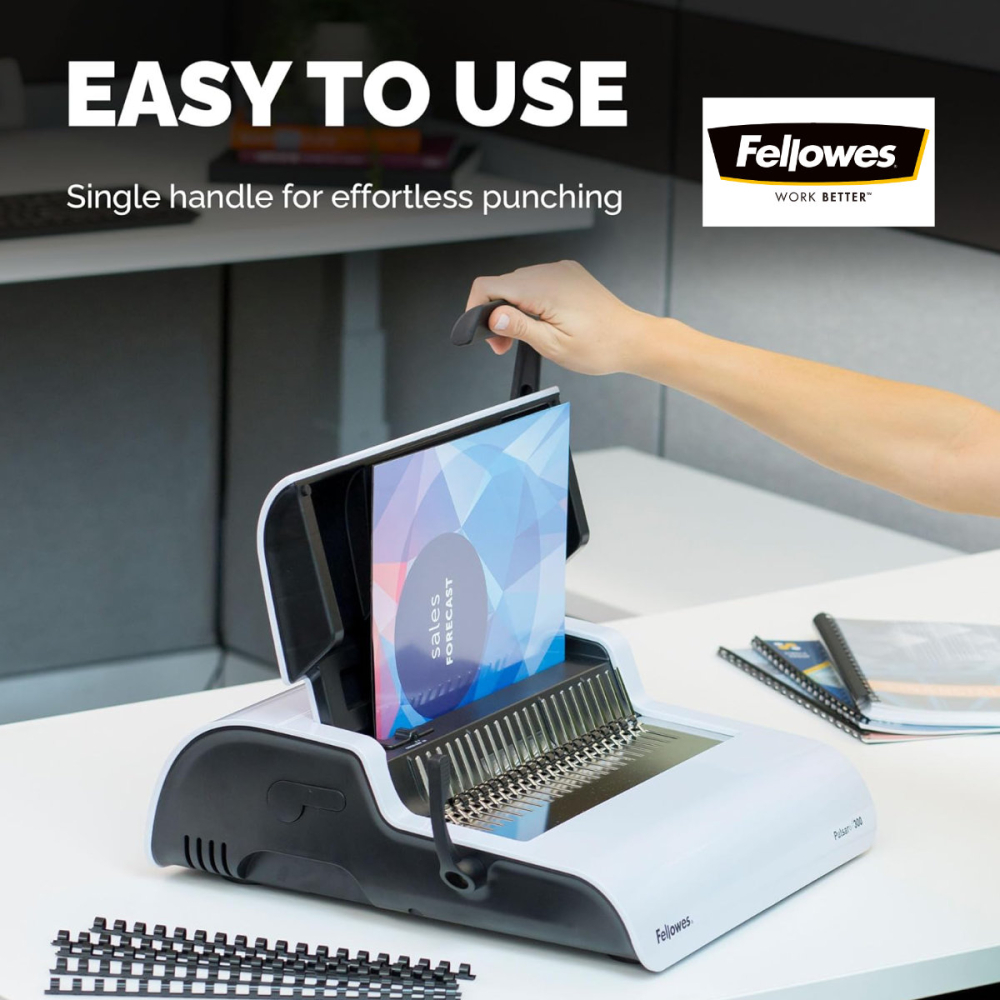 Aparat indosariat manual, Fellowes Pulsar 300 A4, cu inele din plastic, diametru maxim spirala 38 mm, capacitate indosariere 300 foi, perforare 20 coli, pentru birou si arhivare [2]