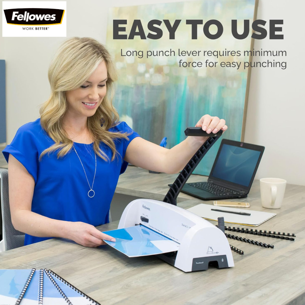 Aparat indosariat manual, Fellowes Starlet 2+ A4, cu inele din plastic, diametru maxim spirala 16 mm, capacitate indosariere 120 foi, perforare 12 coli, pentru acasa si birou [2]