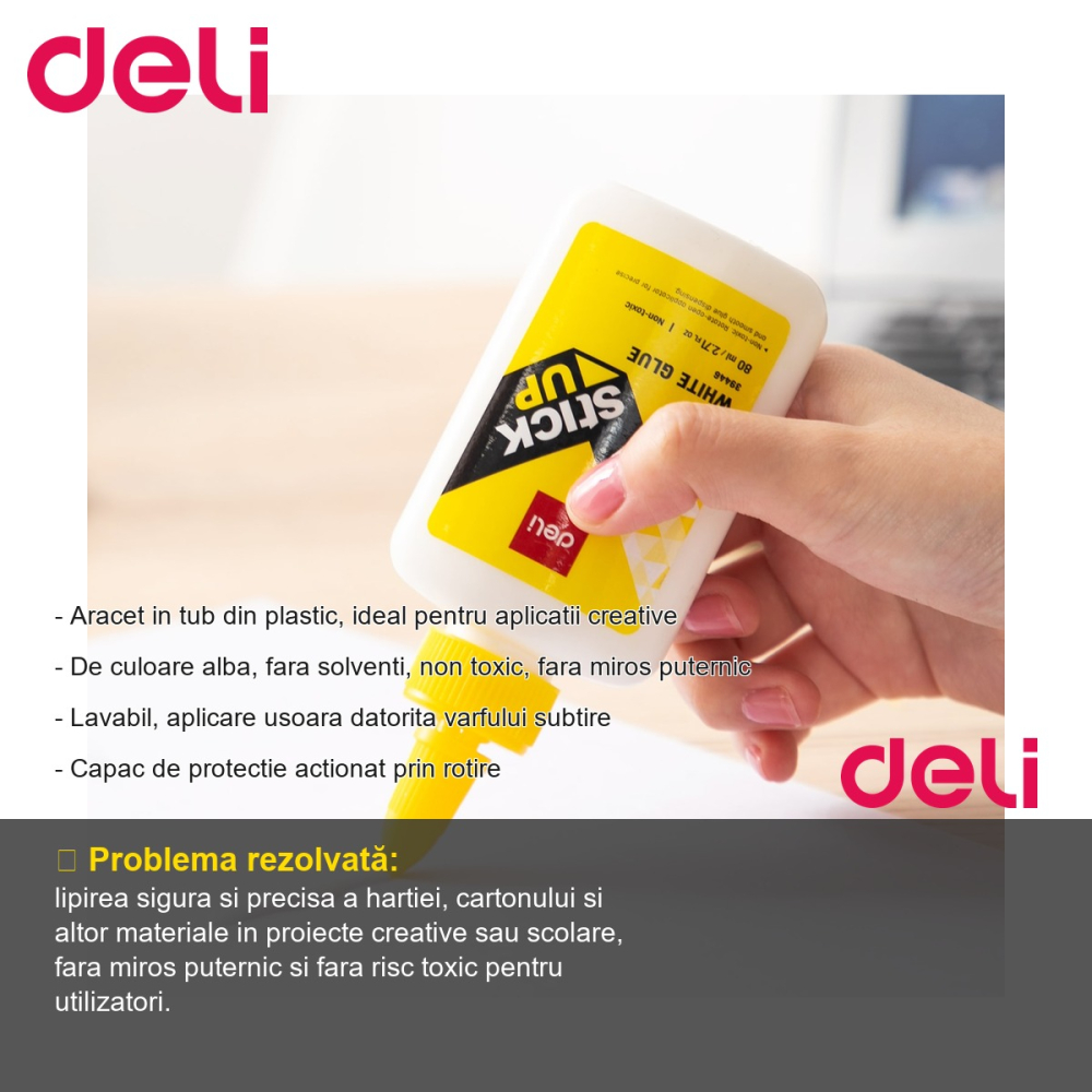 Aracet Deli 120ml, tub plastic cu varf subtire, lipici alb non toxic pentru proiecte creative [2]