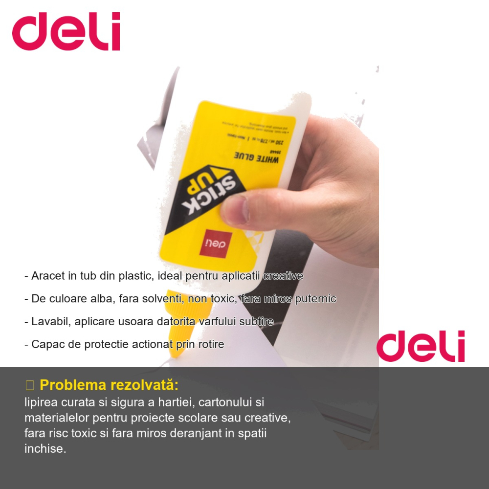 Aracet Deli 230ml, tub plastic cu varf subtire, lipici alb non toxic pentru proiecte creative [2]