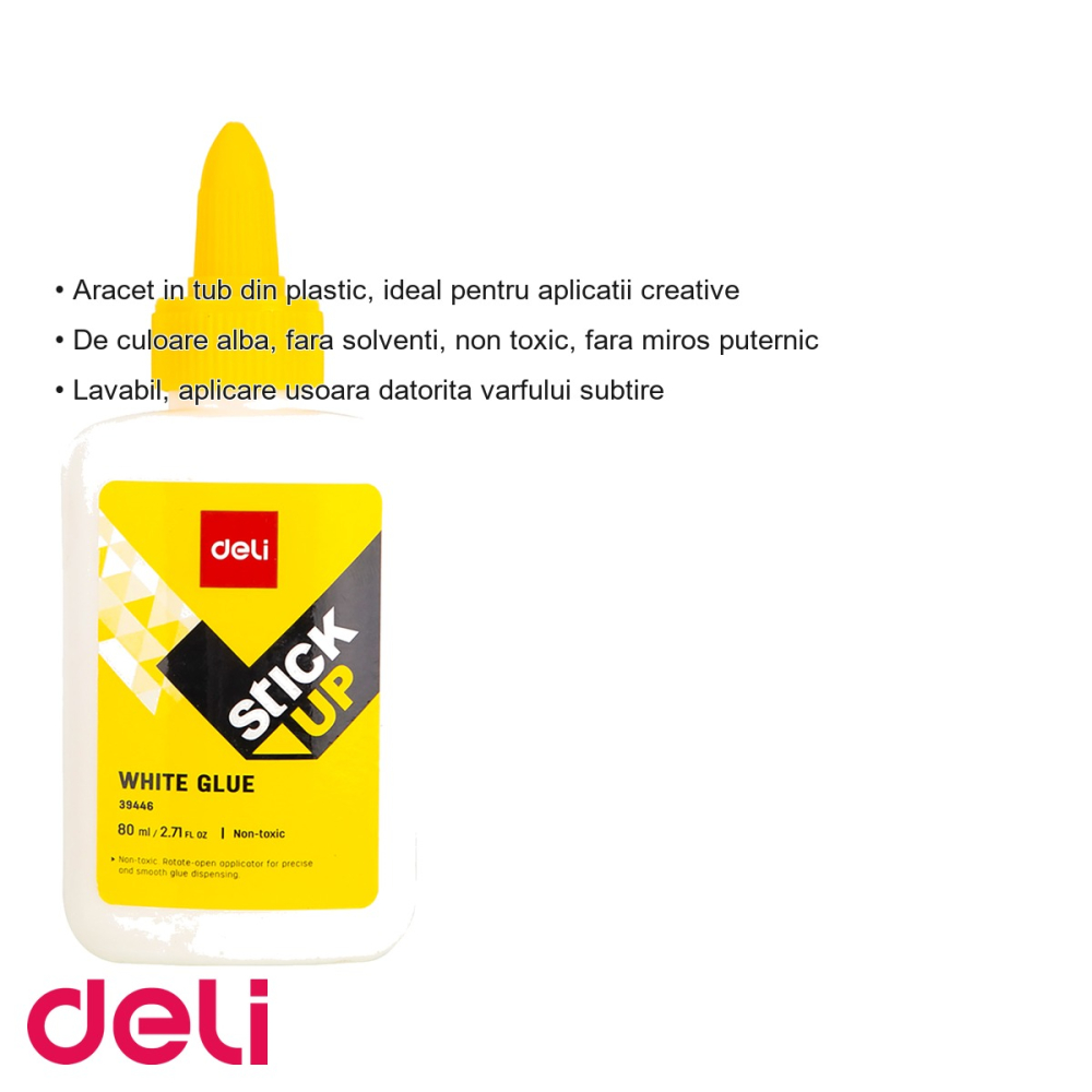 Aracet Deli 80ml, tub plastic cu varf subtire, adeziv alb non toxic, pentru aplicatii creative [3]