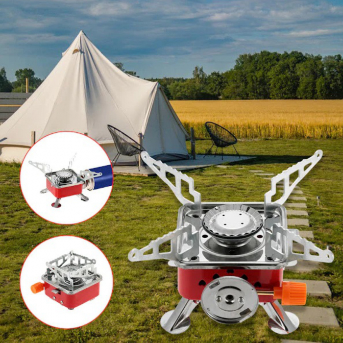 Aragaz portabil camping, pliabil, aprindere automata, 112 x 90 x 90 mm, 41911, argintiu cu rosu [3]