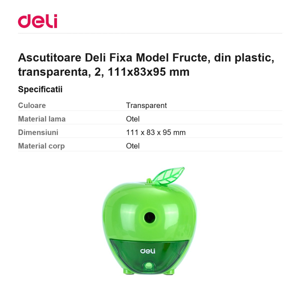 Ascutitoare Deli Fixa Model Fructe, din plastic, transparenta, 2, 111x83x95 mm [3]