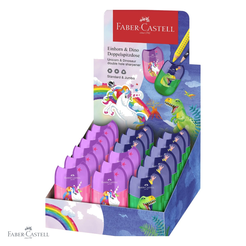 Ascutitoare dubla cu container Faber-Castell, design unicorni si dinozauri, pentru creioane subtiri si groase [4]
