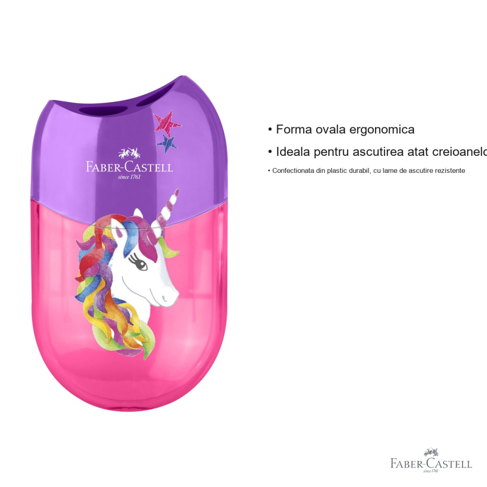 Ascutitoare dubla cu container Faber-Castell, model unicorni, pentru creioane subtiri si groase [3]
