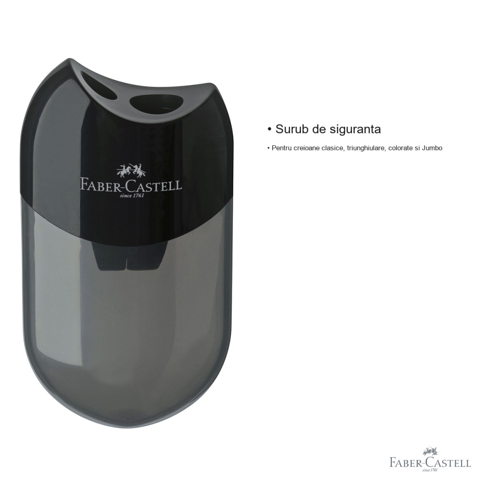 Ascutitoare dubla cu container Faber-Castell, plastic negru, surub de siguranta, pentru creioane clasice si Jumbo [3]