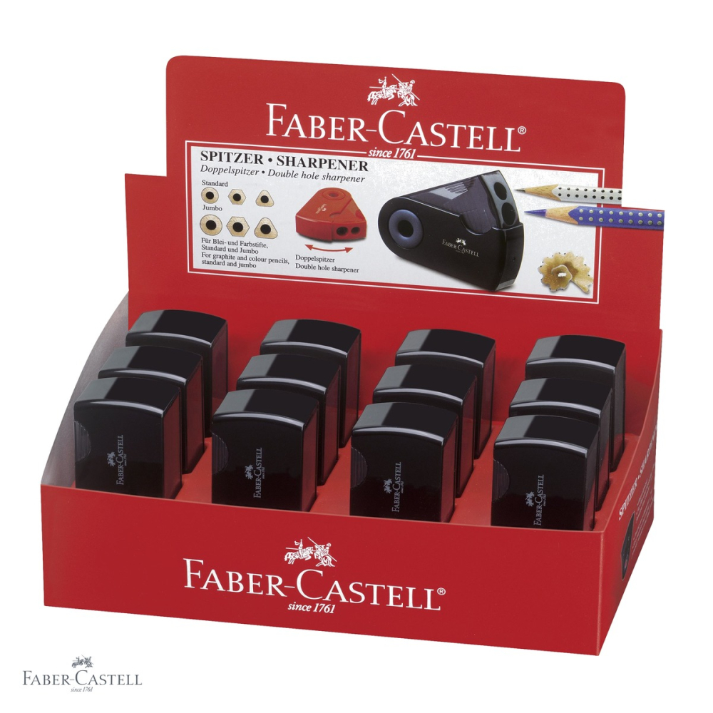 Ascutitoare dubla din plastic Faber-Castell, cu container, pentru creioane grafit si colorate [4]