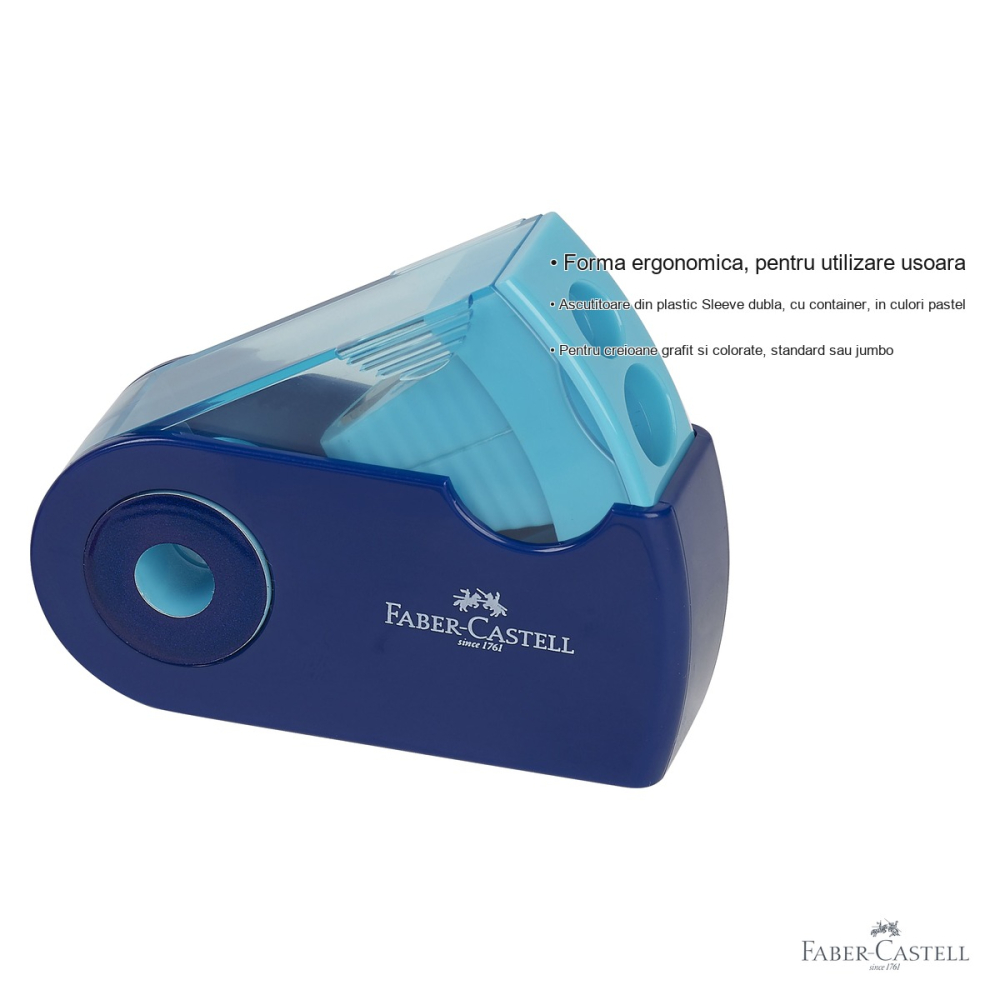 Ascutitoare dubla din plastic Faber-Castell Sleeve Trend, cu container, pentru creioane standard si jumbo, culori pastel [3]