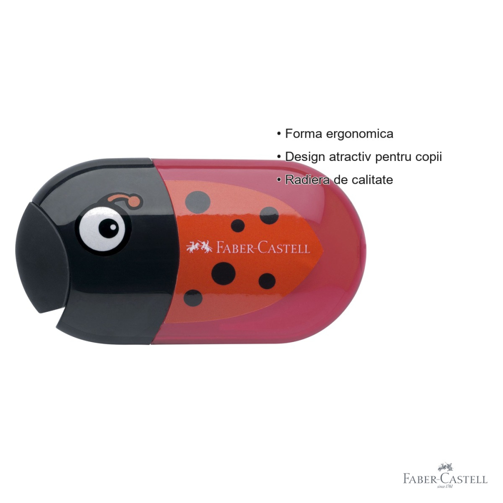 Ascutitoare dubla Faber-Castell cu container si radiera, design buburuza, pentru copii [3]