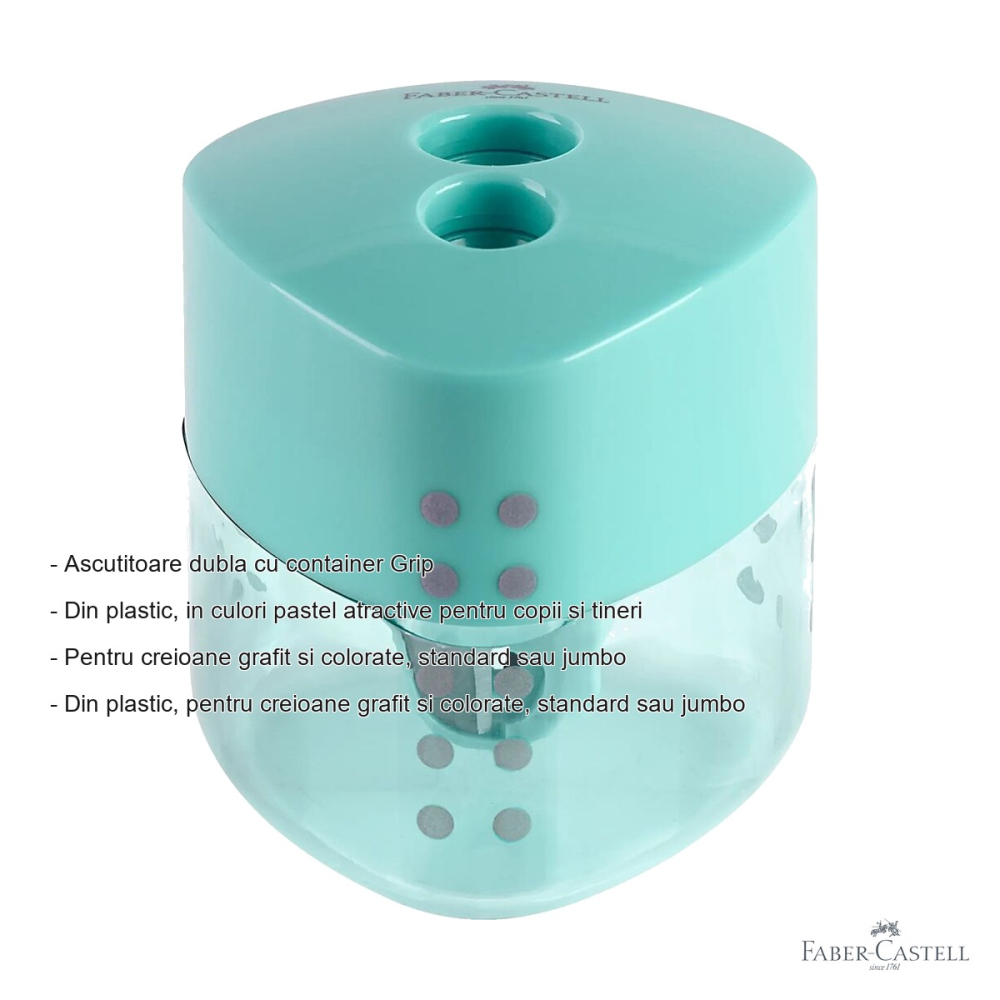 Ascutitoare dubla Faber-Castell Grip Trend 2019, cu container, pentru creioane standard si jumbo [2]