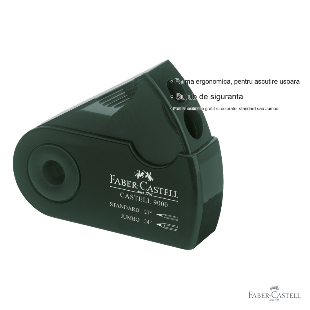 Ascutitoare dubla Faber-Castell, plastic cu container, forma ergonomica, pentru creioane standard si Jumbo [3]