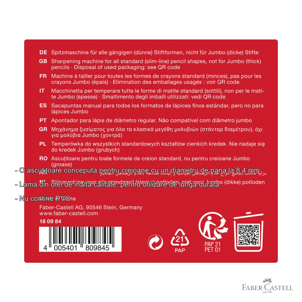 Ascutitoare fixa de birou Faber-Castell, lama otel, negra, pentru creioane pana la 8,4 mm [2]