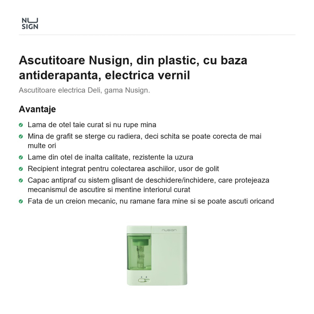 Ascutitoare Nusign, din plastic, cu baza antiderapanta, electrica vernil [2]
