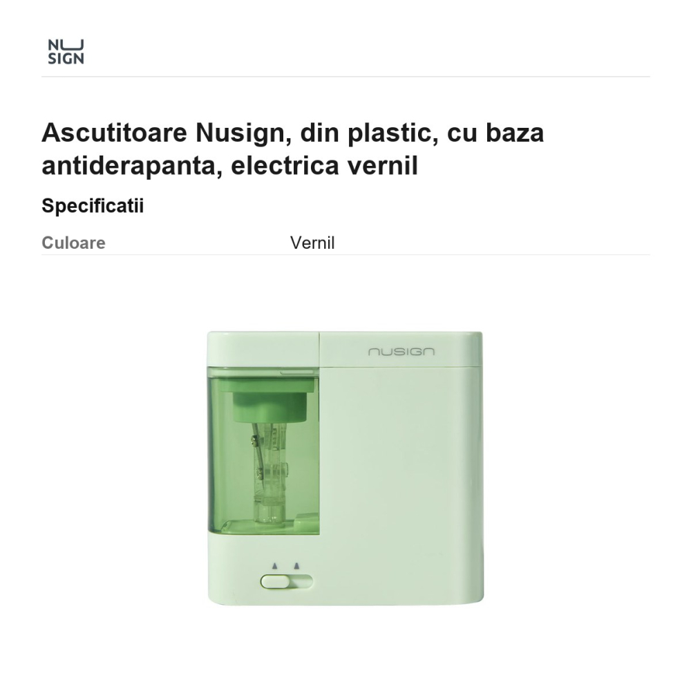 Ascutitoare Nusign, din plastic, cu baza antiderapanta, electrica vernil [3]