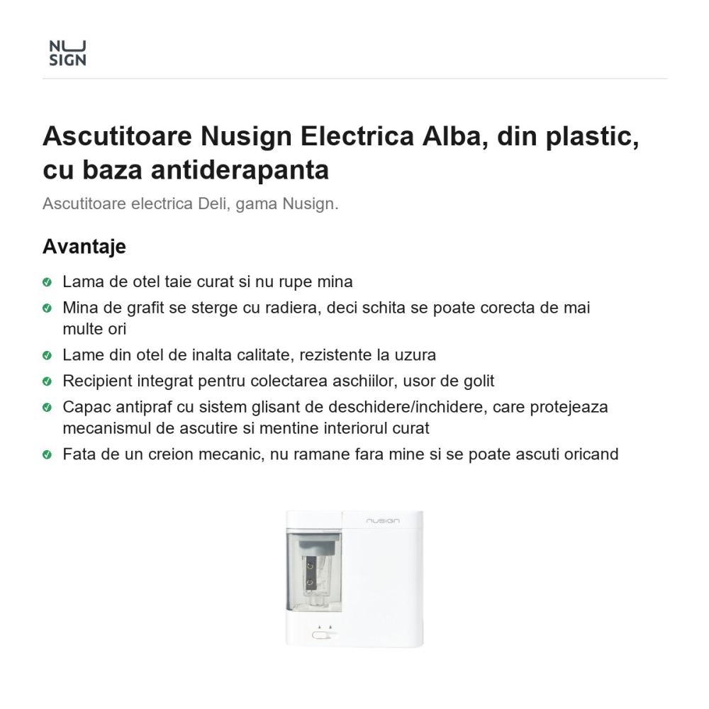 Ascutitoare Nusign Electrica Alba, din plastic, cu baza antiderapanta [2]