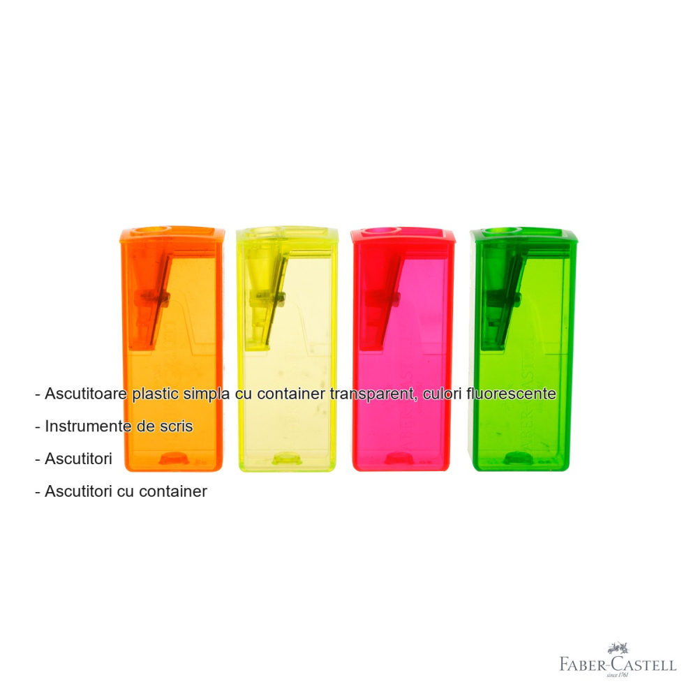 Ascutitoare plastic cu container transparent Faber-Castell, culori fluorescente, pentru creioane [2]