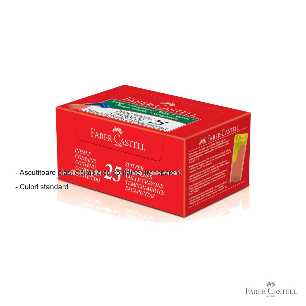Ascutitoare plastic cu container transparent Faber-Castell, culori standard, pentru creioane [2]