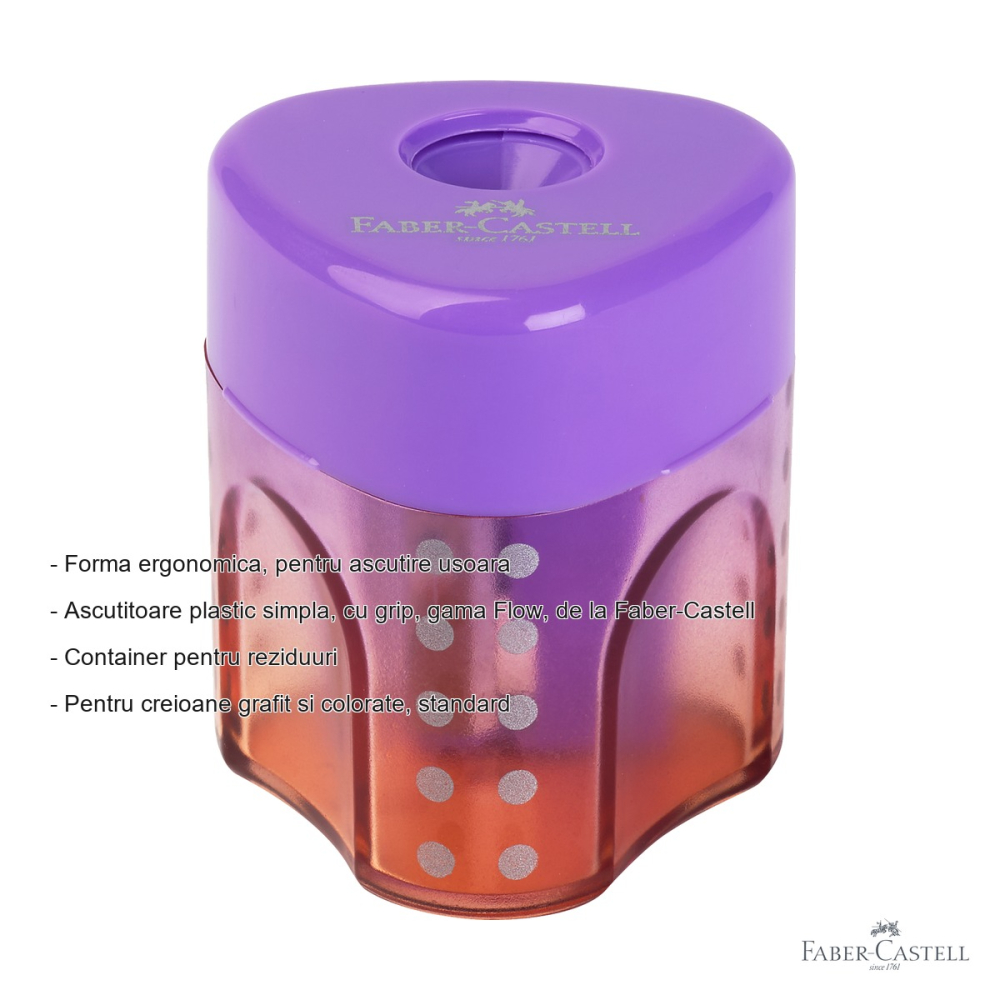 Ascutitoare plastic cu grip Faber-Castell gama Flow, cu container, efect gradient [2]