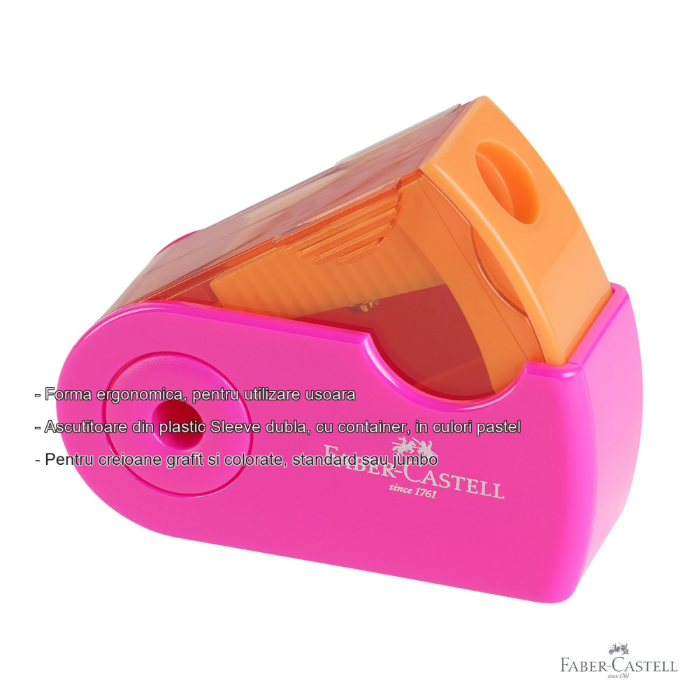 Ascutitoare plastic dubla Faber-Castell Sleeve Mini Trend, cu container, pentru creioane standard si jumbo [2]