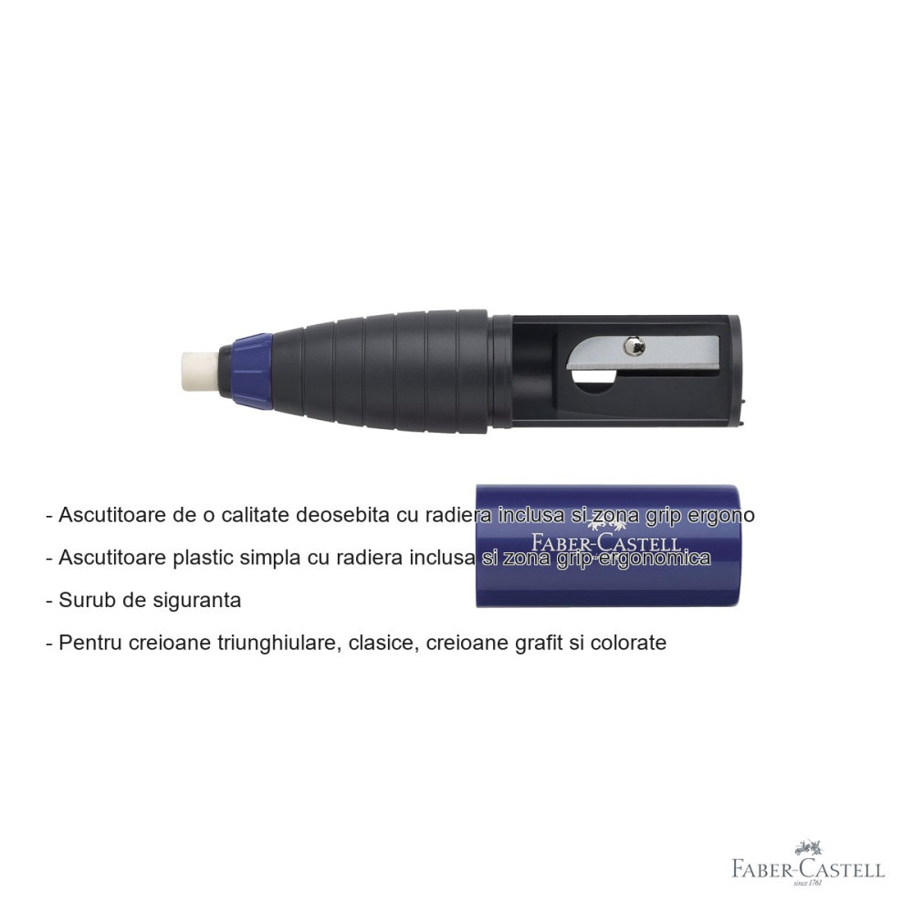 Ascutitoare plastic Faber-Castell cu radiera inclusa, zona grip ergonomica, pentru creioane clasice si colorate [2]