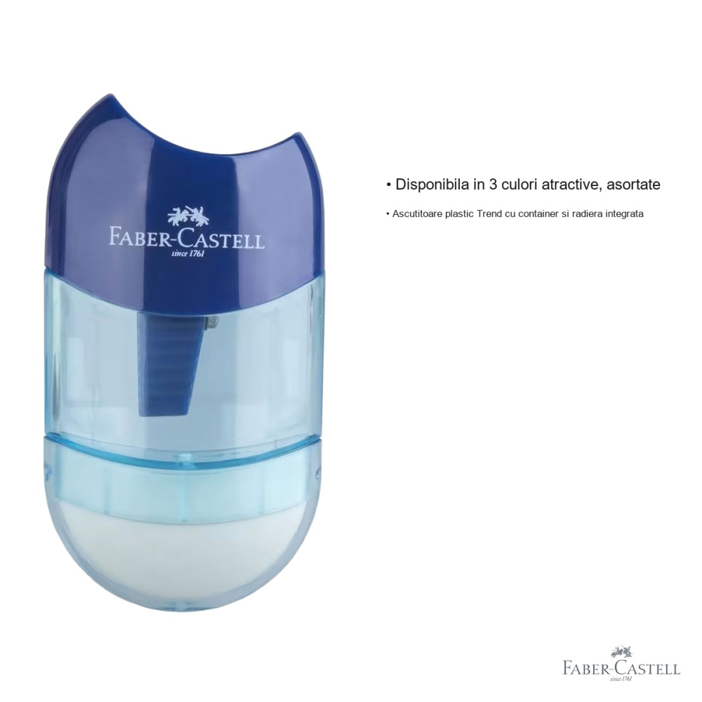 Ascutitoare plastic Faber-Castell Trend 2019, cu container si radiera integrata, pentru scoala si birou [3]