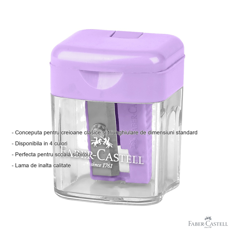 Ascutitoare plastic simpla cu container Faber-Castell, lama de calitate, culori pastel, pentru scoala si birou [2]