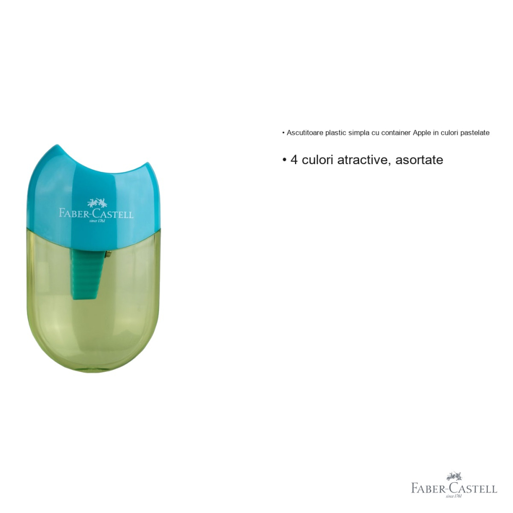 Ascutitoare plastic simpla cu container Faber-Castell, model Apple, culori pastelate, pentru copii [3]