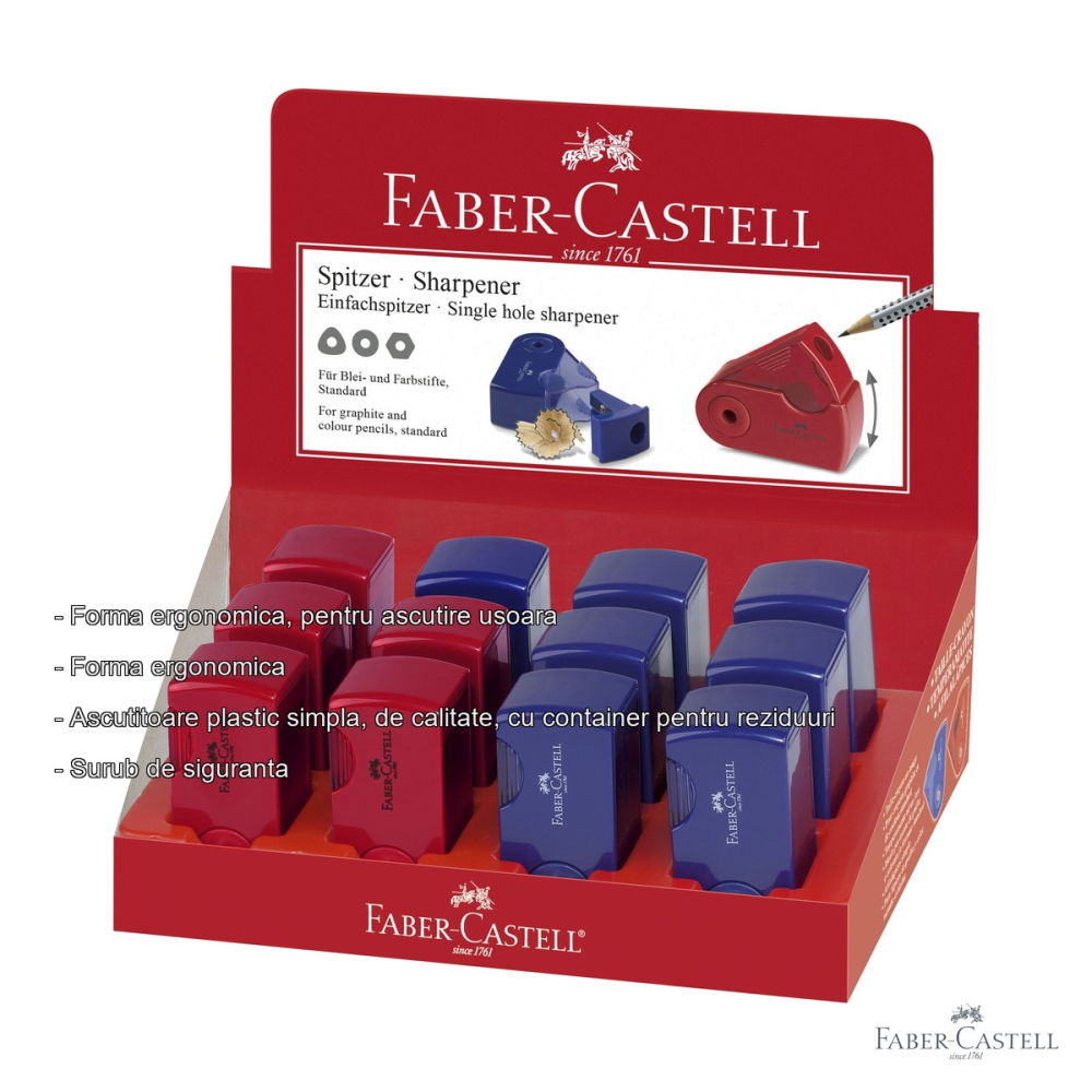 Ascutitoare simpla din plastic Faber-Castell, cu container pentru reziduuri, ergonomica, pentru creioane grafit si colorate [2]