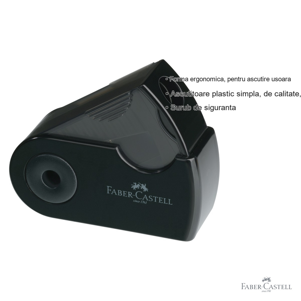 Ascutitoare simpla Faber-Castell Sleeve Mini, plastic negru, cu container, pentru creioane grafit si colorate [3]