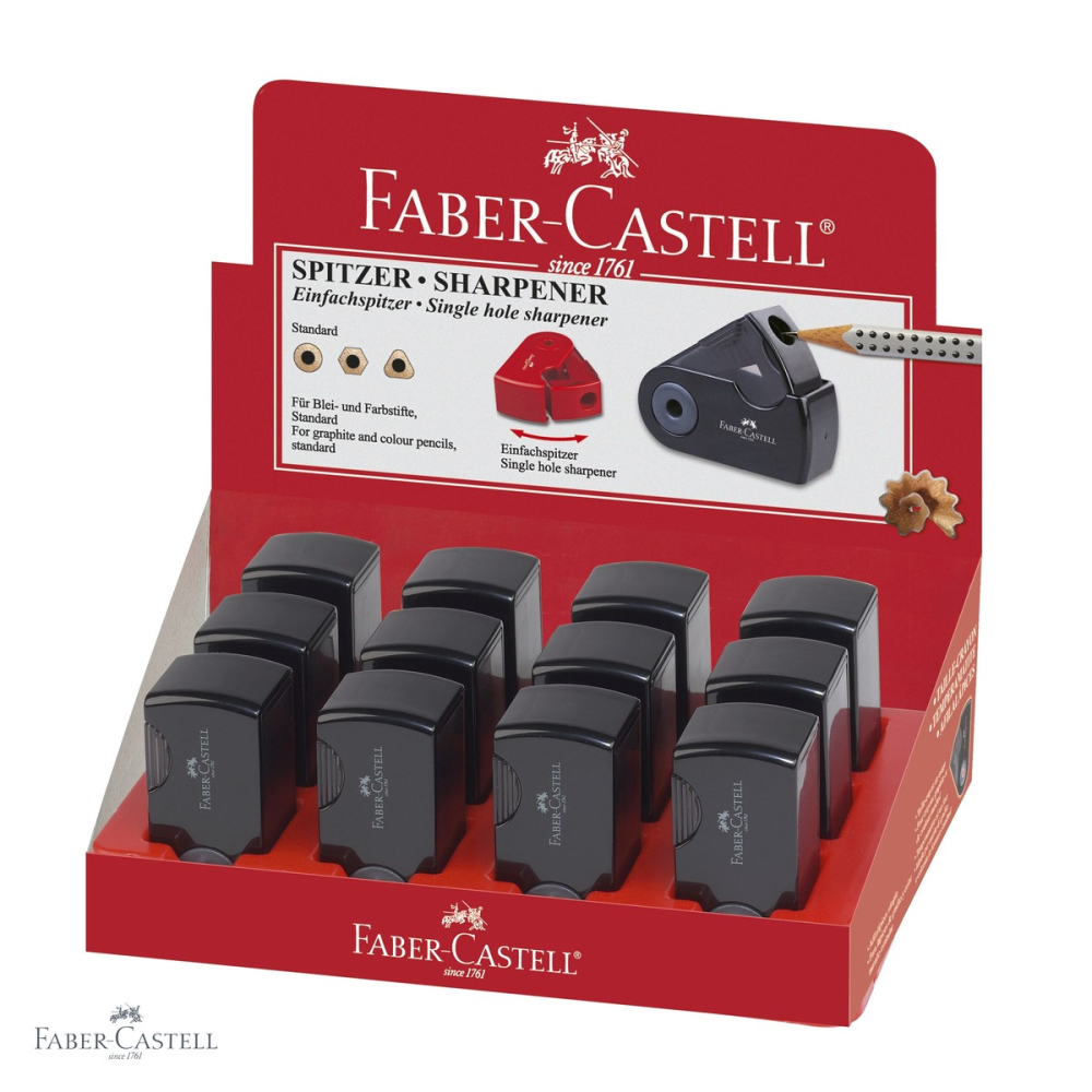 Ascutitoare simpla Faber-Castell Sleeve Mini, plastic negru, cu container, pentru creioane grafit si colorate [4]