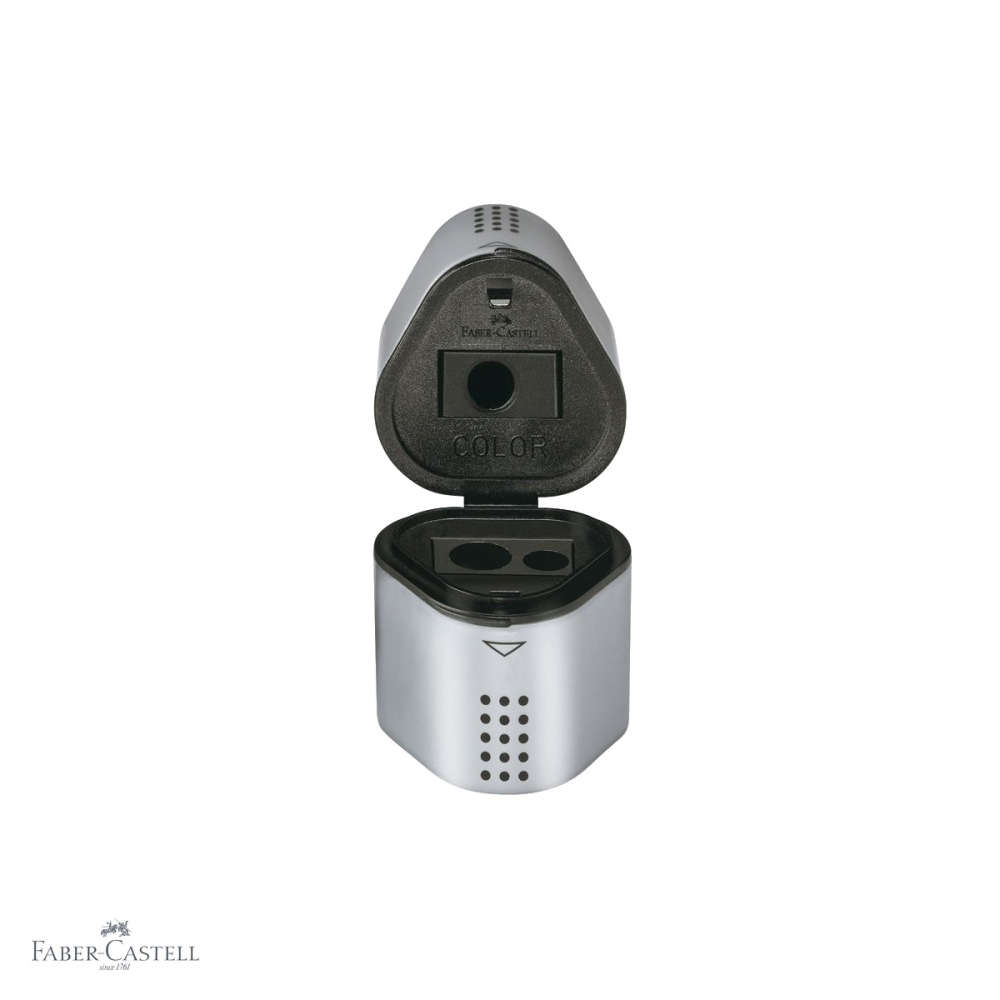 Ascutitoare tripla Faber-Castell Grip 2001, forma triunghiulara ergonomica, cu container, pentru creioane grafit si colorate [4]