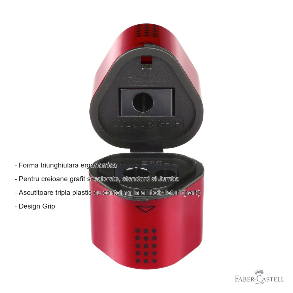 Ascutitoare tripla Faber-Castell Grip 2001, forma triunghiulara ergonomica, cu container, pentru creioane standard si Jumbo [2]