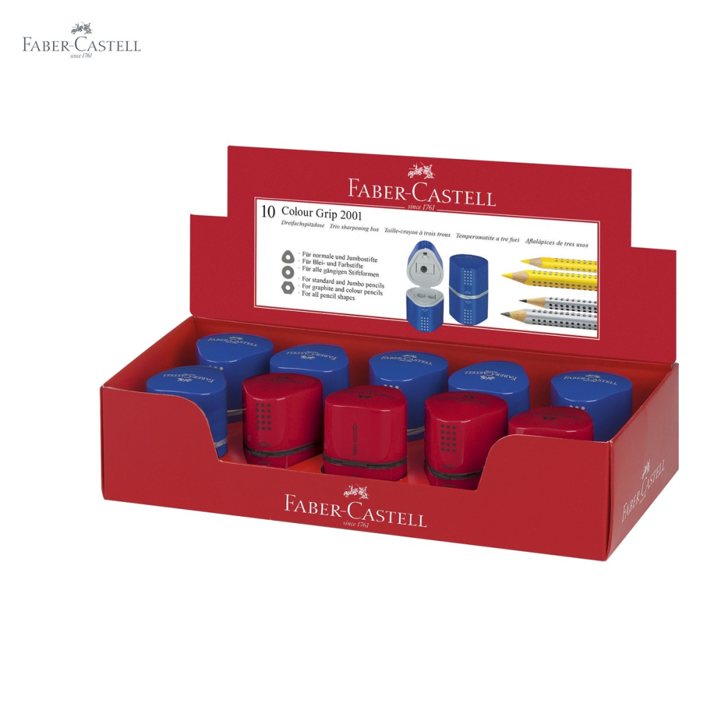 Ascutitoare tripla Faber-Castell Grip 2001, forma triunghiulara ergonomica, cu container, pentru creioane standard si Jumbo [5]