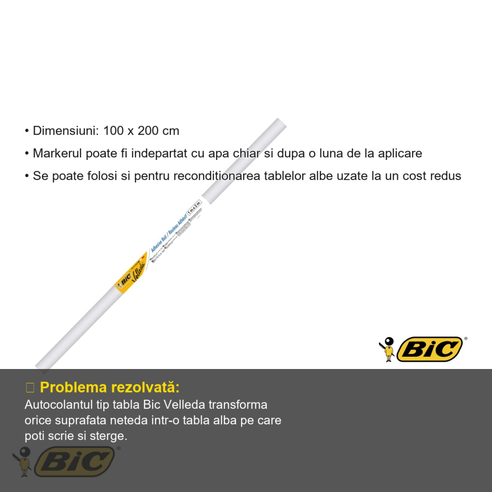 Autocolant tip tabla alba Bic Velleda, 100 x 200 cm, suprafata pentru scris si sters, pentru birou si acasa [3]
