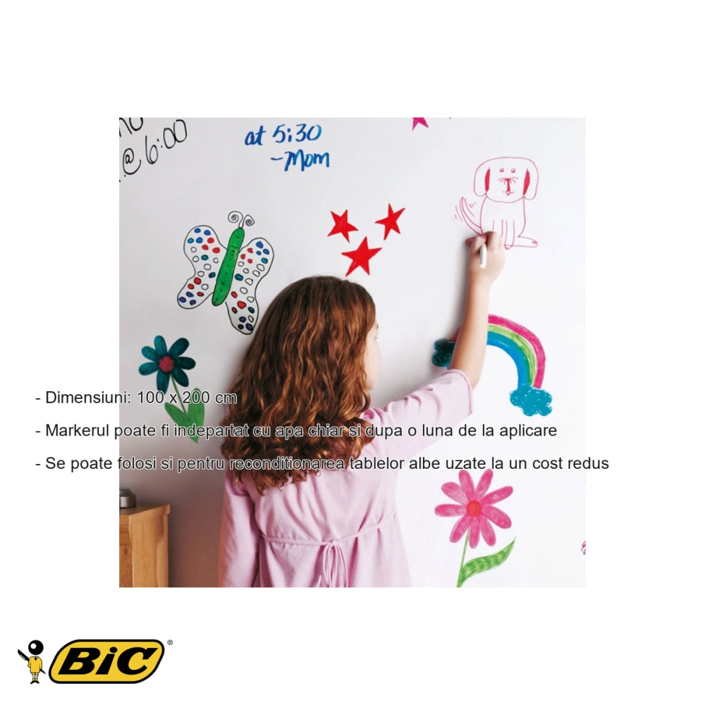 Autocolant tip tabla alba Bic Velleda, 100 x 200 cm, suprafata pentru scris si sters, pentru birou si acasa [2]