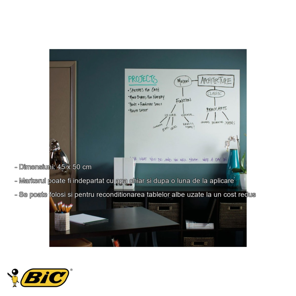 Autocolant tip tabla alba Bic Velleda, 45 x 50 cm, suprafata pentru scris si sters, pentru prezentari si creativitate [2]